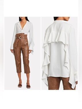 ADEAM Intermix Voyage Designer White Long Slv Ruffle Button Front Blouse Top M